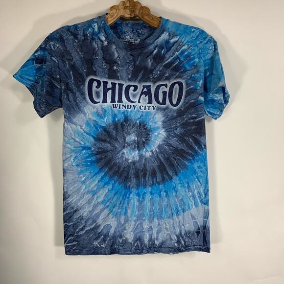 Chicago Tie Dye Blue Turquoise T Shirt Sz Small - Picture 1 of 3